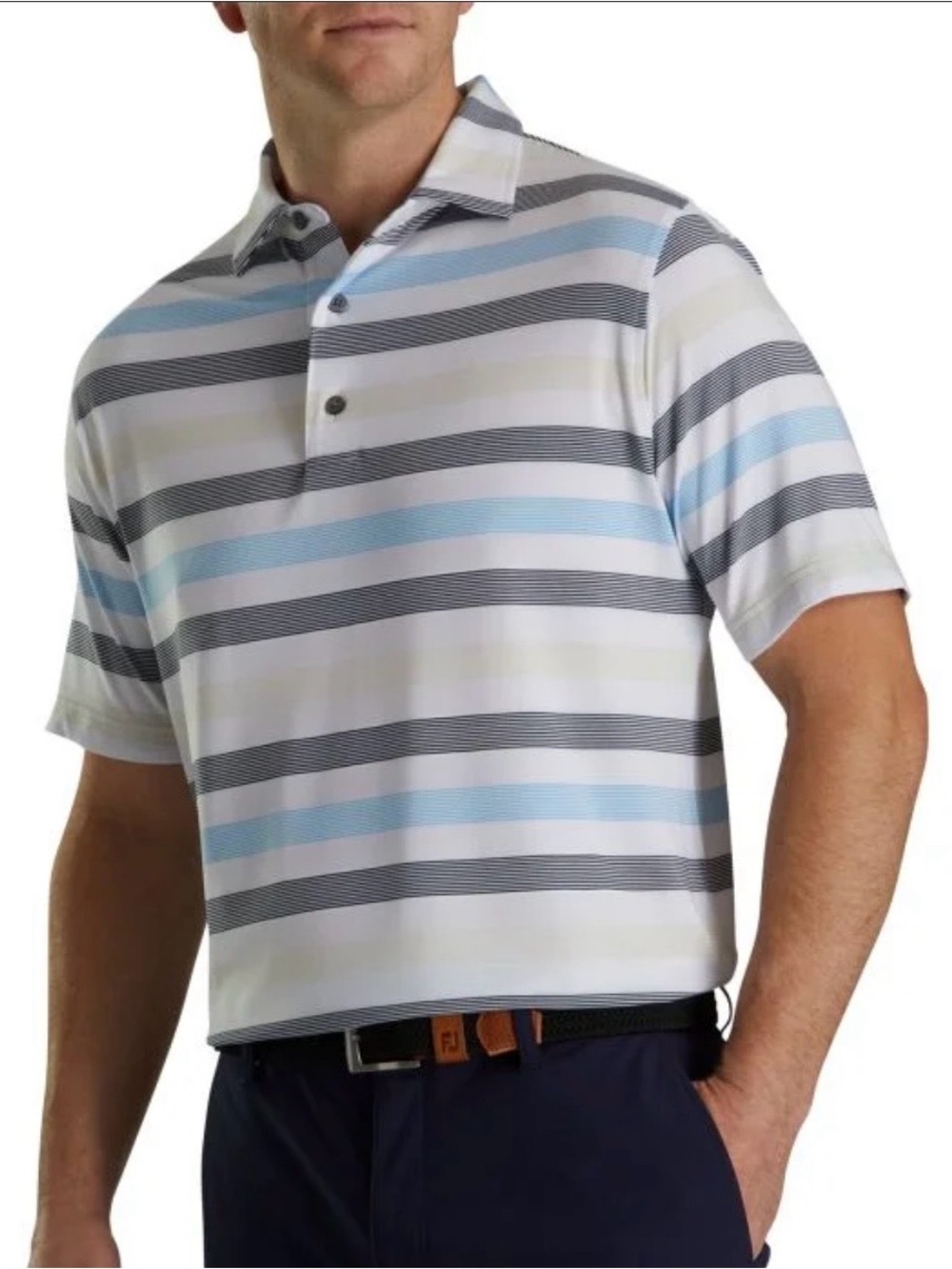 FootJoy Men's Polo Shirt Striped Golf Performance Golf Club Logo Size L